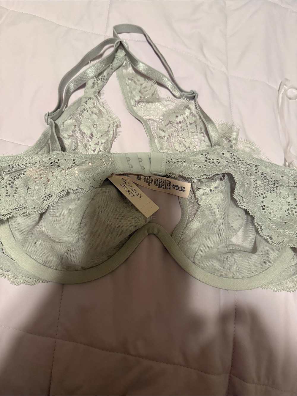NWT Victoria's Secret Light Gray / Silver Rhinestone Lace Underwire Bra Medium - Picture 3 of 4
